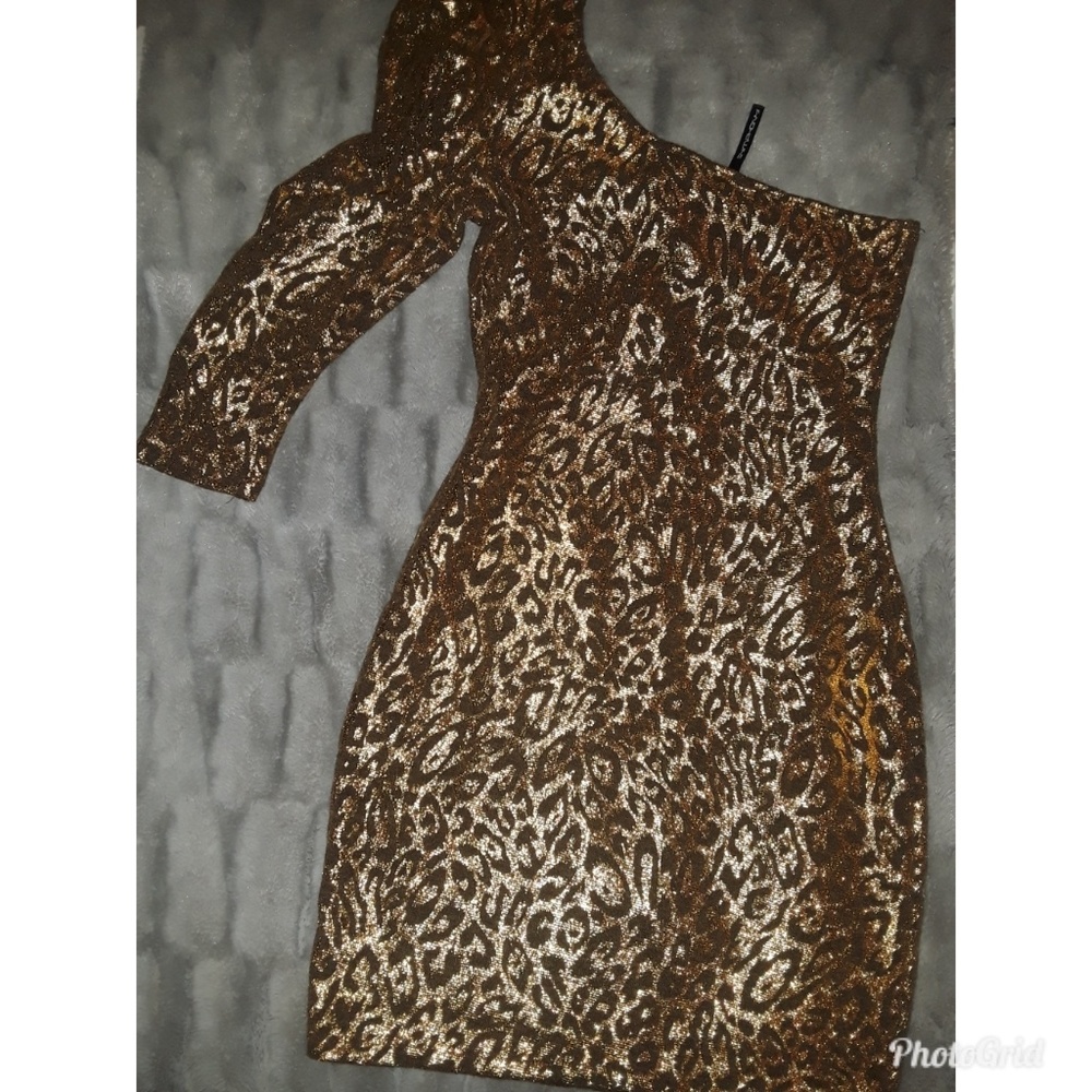 FLASH SALE 6/15/26 🤎 Metallic Bronze Gold Animal Print Party Dress💛